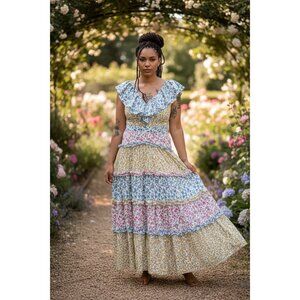 AMARANTE do Brazil Mixed Floral Tiered Maxi Dress Colorful Resort Luxury 6